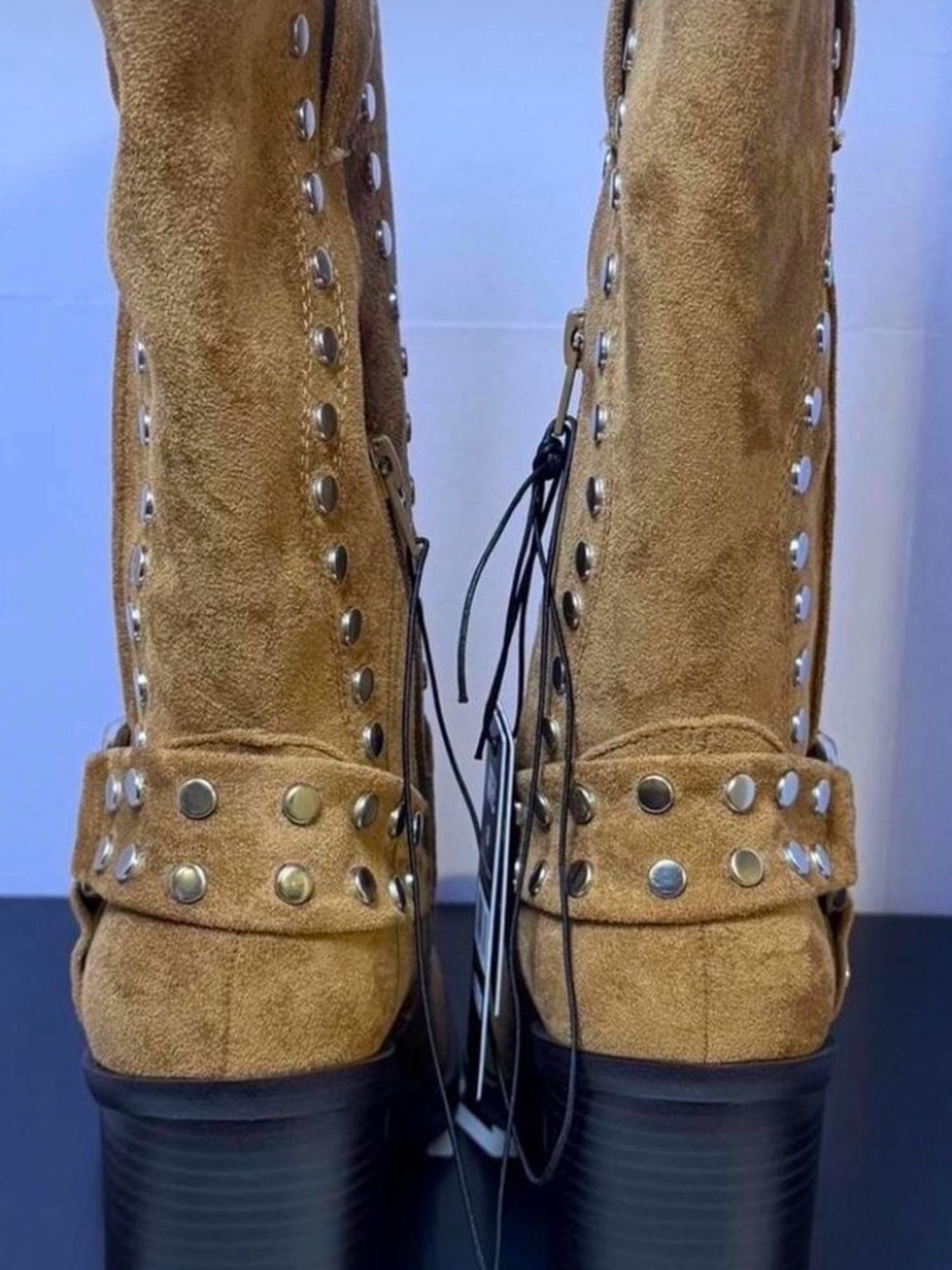 Steve Madden Tan Suede Studded Mid-Calf Boots - Picture 3 of 3